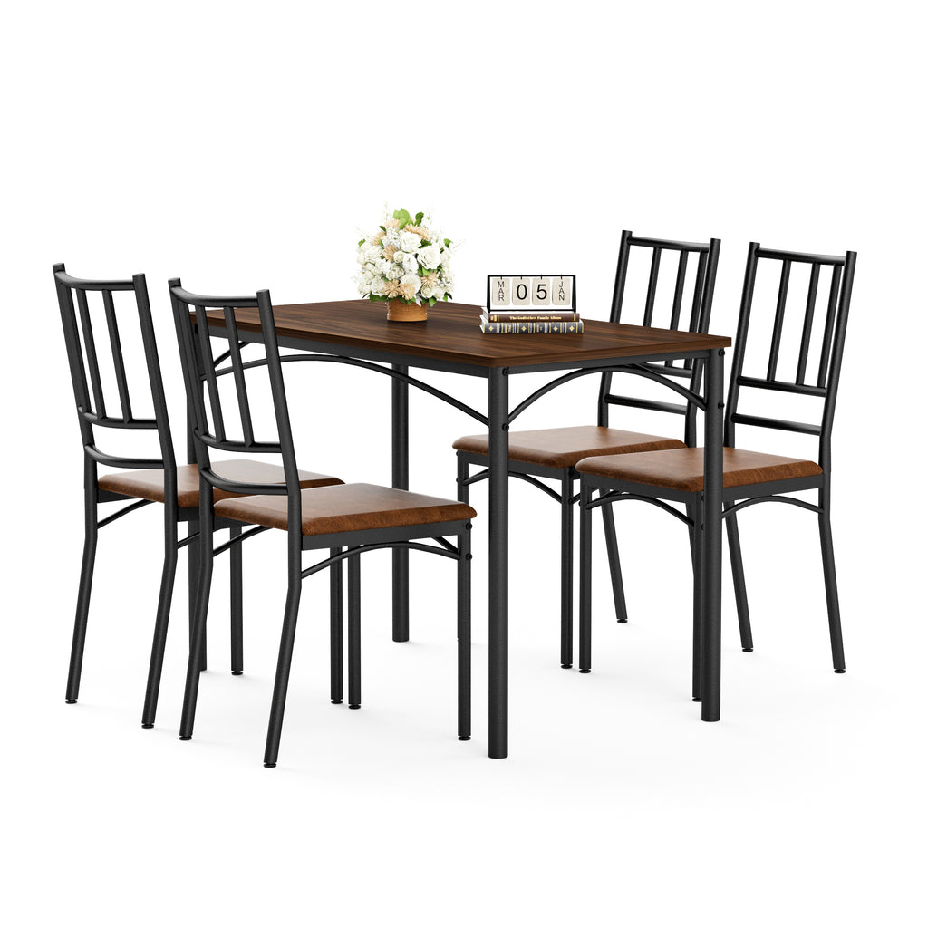 Dining Table Set, Bar Table with 4 Dining Benches, Kitchen Table Counter with Chairs, Industrial for Kitchen Breakfast Table, Living Room, Party Room, Walnut, 43.3″L x23.6″W x 30.1″H