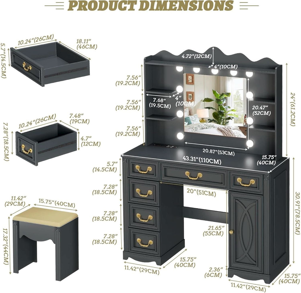 Grey Makeup Vanity Desk With Multifunctional Storage-1