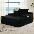NEW Convertible Chaise Lounge Chair Plush with Wide Armrest & Throw Pillows, Cozy Boneless Sleeper Sofa Bed Armchair, with cup holder,for Living Room, Bedroom, No Assembly Required,Black