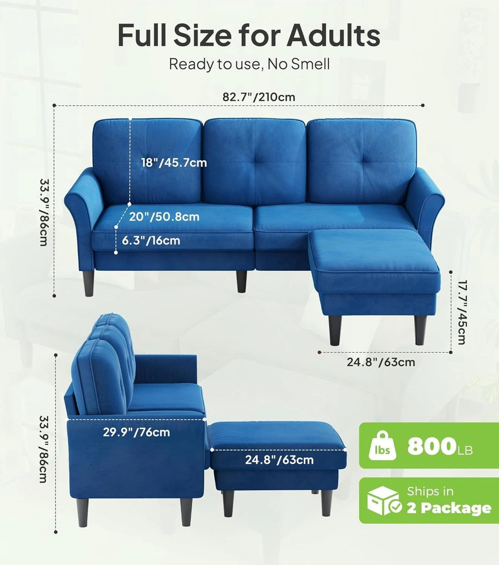 Velvet 83 Inch Sectional Sofa With Movable Ottoman-1