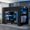 Full Size Wood Bunk Bed with height-adjustable Desk,Wardrobe,Ample Storage Space,and RGB Light, Blue(OLD SKU:LT000266AAC)