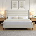 Modern Minimalist King Size Upholstered Platform Bed Frame with Wave - Shaped Headboard, Premium Chenille Fabric, No Box Spring Needed, Easy Assembly, Ivory