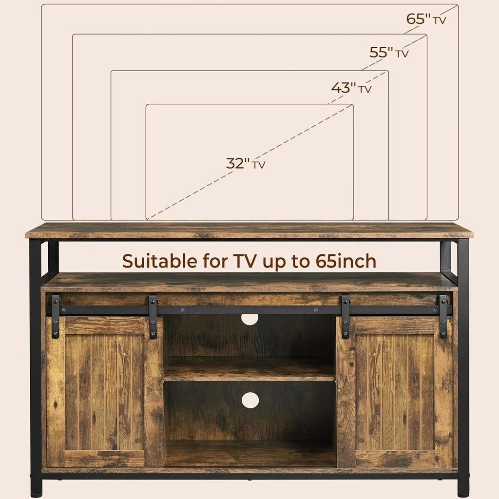 Rustic Brown 65 Inch TV Stand With Sliding Barn Doors