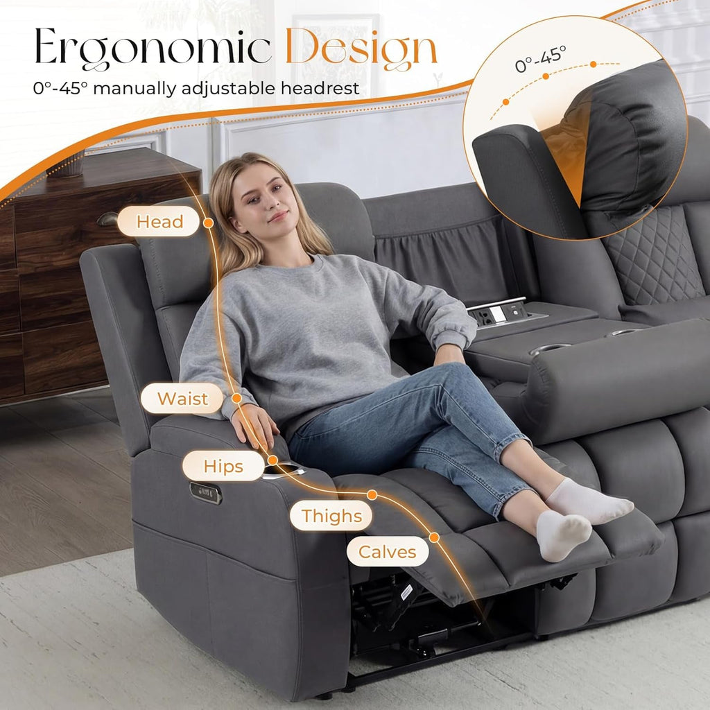 Dark Gray Adjustable Sophisticated Recliner Sofa Ports-4
