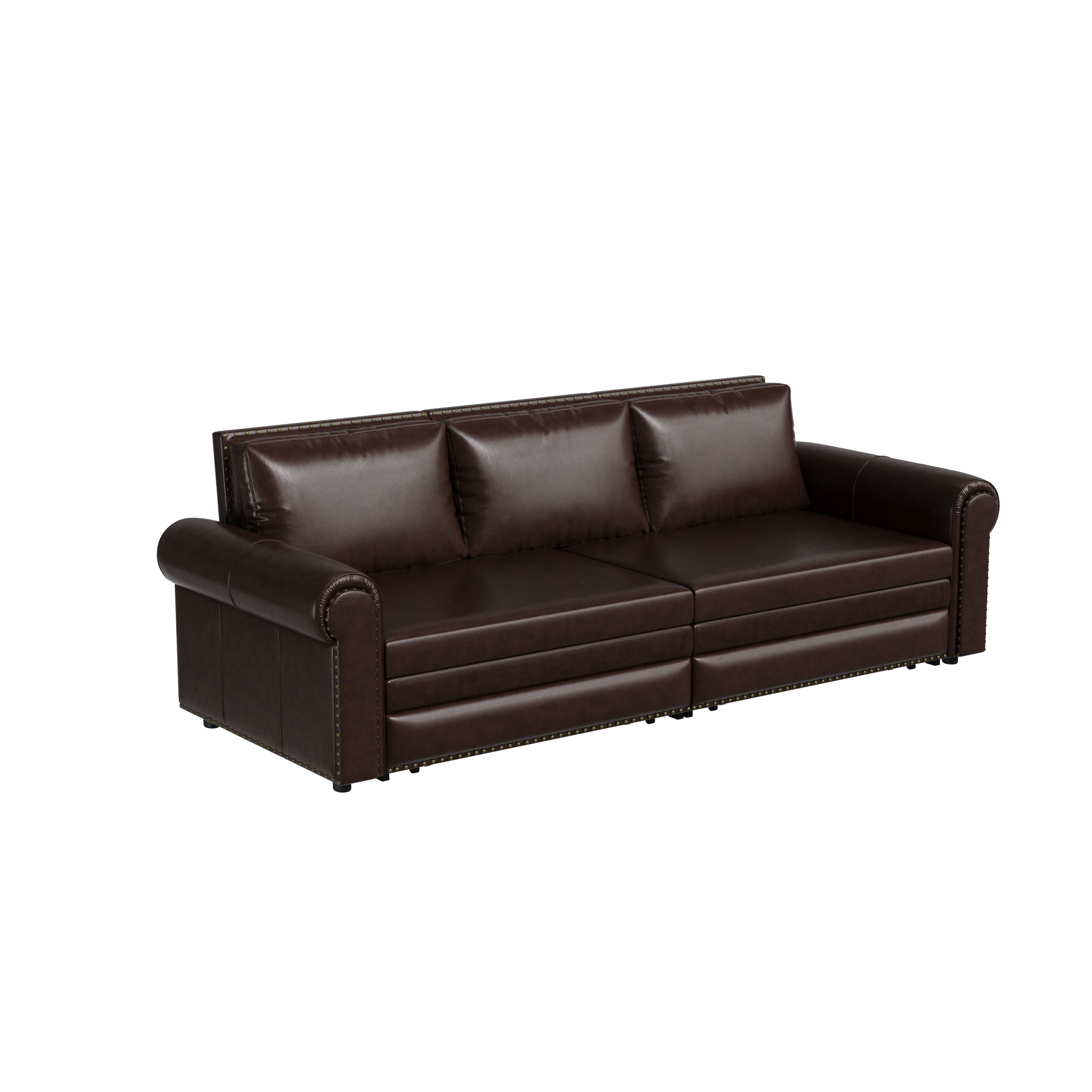 Chesterfield Sofa,93.7' King Pull Out Sofa Bed, 3-in-1 Faux Leather Convertible Sleeper Sofa with Nailhead Trim & Rolled Arm,Multi-Functional Sofa Bed,Dark Brown