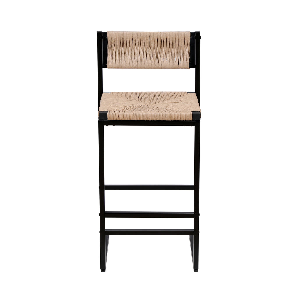 Handwoven Honey Bar Stools Set of 2 with Paper Rope Weave Back for Kitchen Island, Bar & Counter
