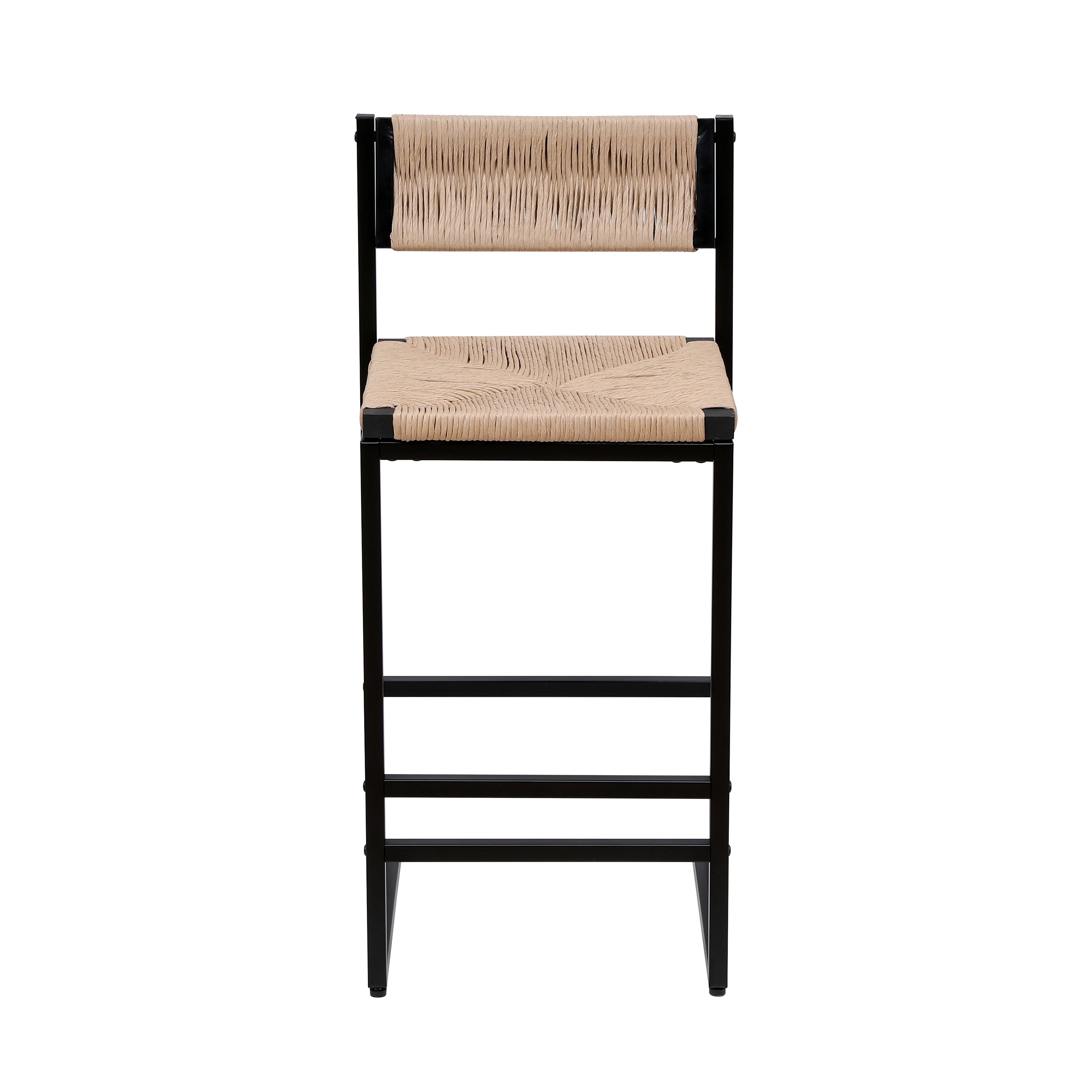 Handwoven Honey Bar Stools Set of 2 with Paper Rope Weave Back for Kitchen Island, Bar & Counter
