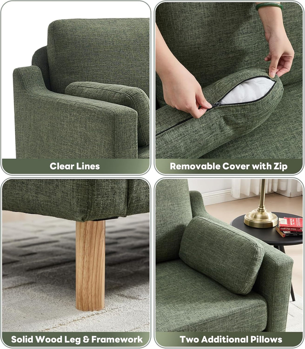 Dark green Linen Upholstered Mid Century Modern Sofa-4