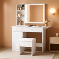 White Vanity Desk With Integrated Illumination Mirror-0