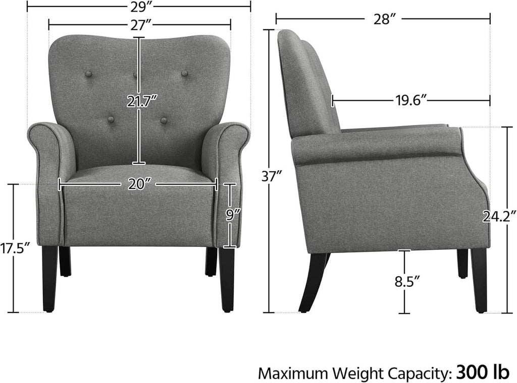 Dark Gray Mid Century Upholstered Armchair Tufted Back-2