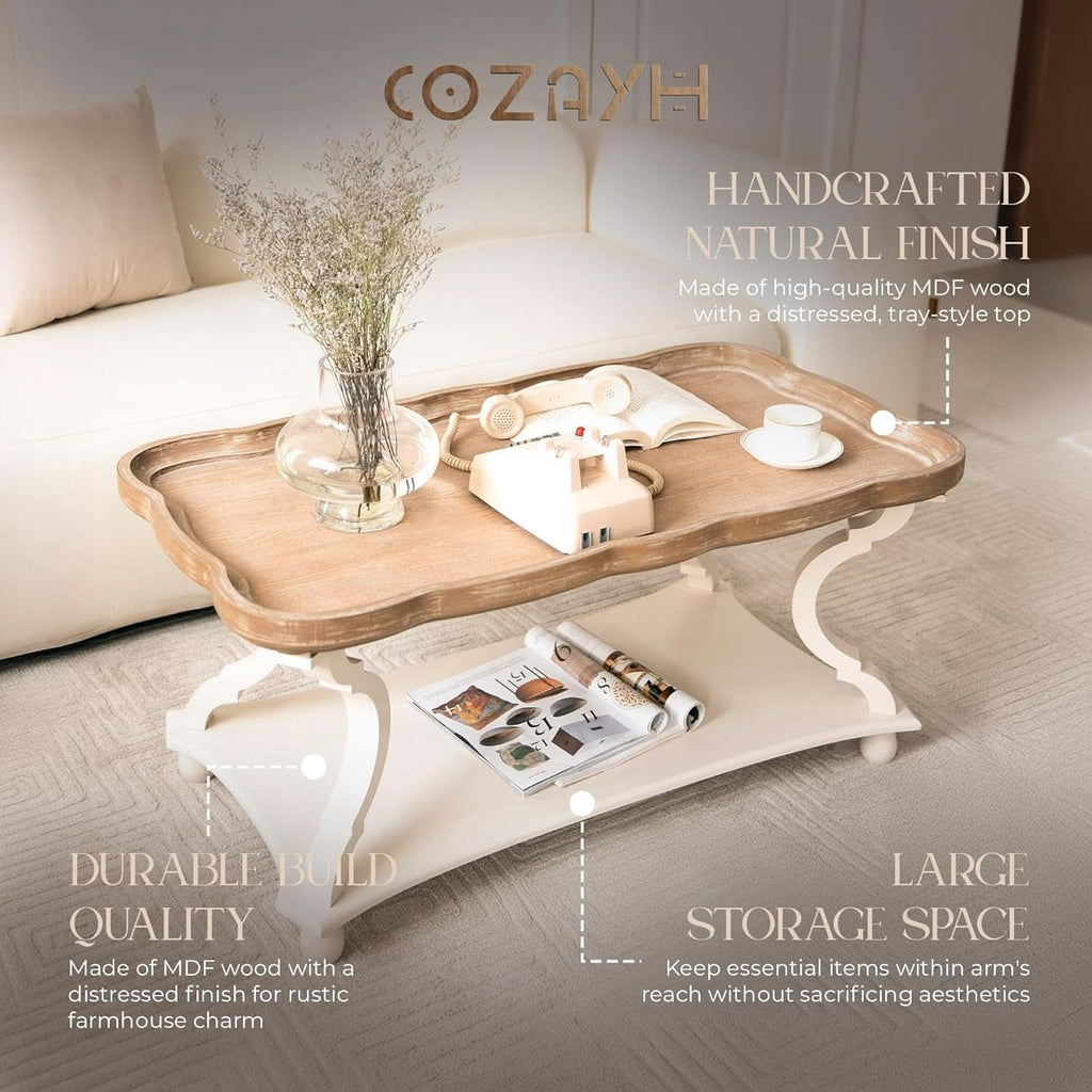 Handcrafted Farmhouse Natural Tray Top Coffee Table