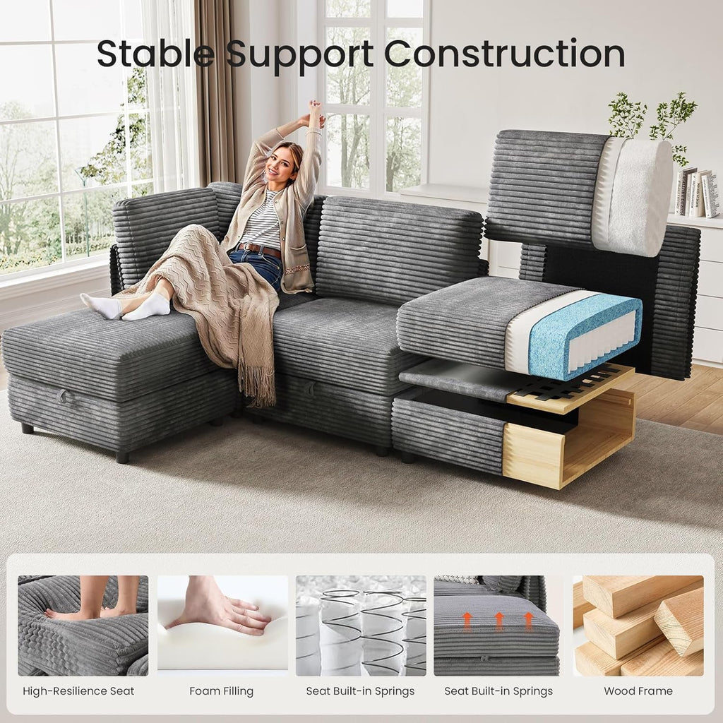 Gray Modular Sectional Sofa With Hidden Compartment-2