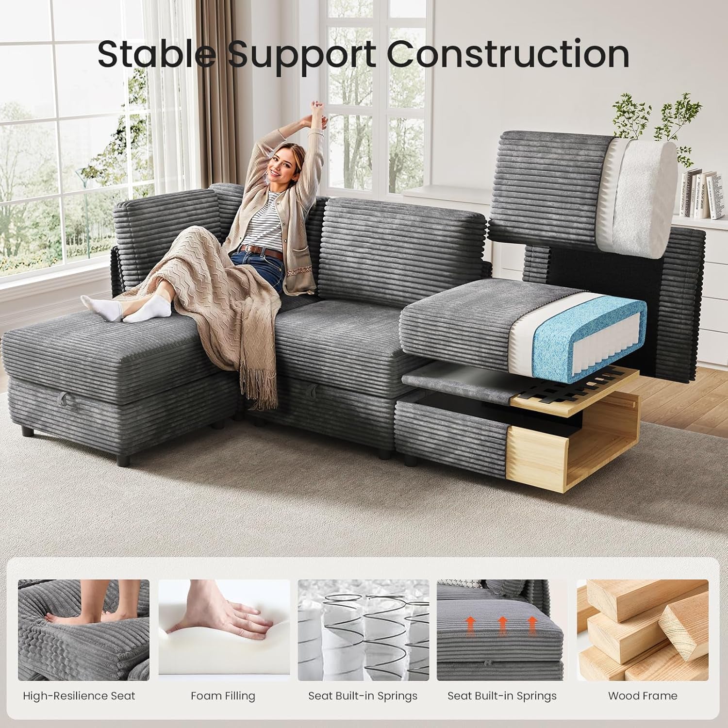Gray Modular Sectional Sofa With Hidden Compartment-2