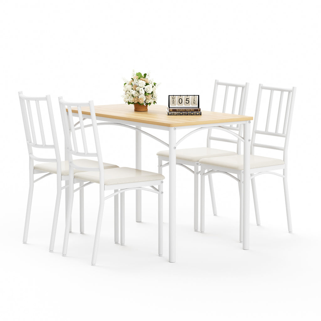 Dining Table Set, Bar Table with 4 Dining Benches, Kitchen Table Counter with Chairs, Industrial for Kitchen Breakfast Table, Living Room, Party Room, Natural and White, 43.3″L x23.6″W x 30.1″H