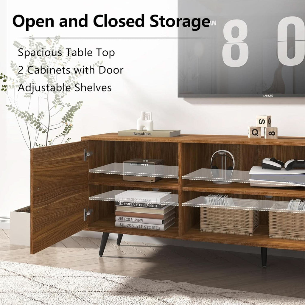 70 Inch Walnut Midcentury TV Entertainment Console