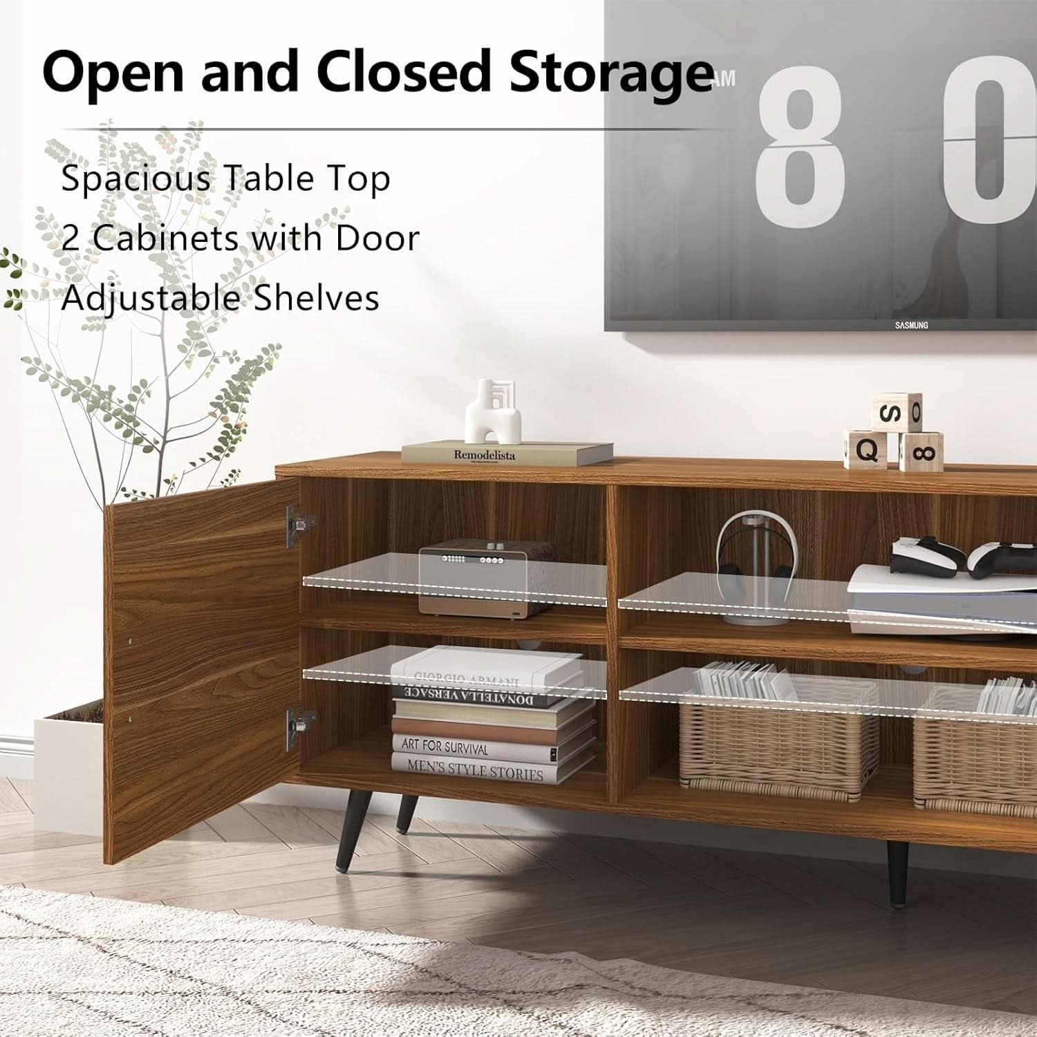 70 Inch Walnut Midcentury TV Entertainment Console