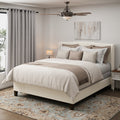 King Size Platform Bed Frame with 49.21' High Upholstered Headboard and 27.17' High Footboard, Teddy Velvet, 12 Slat Support, Solid Wood Feet, No Box Spring Needed, White