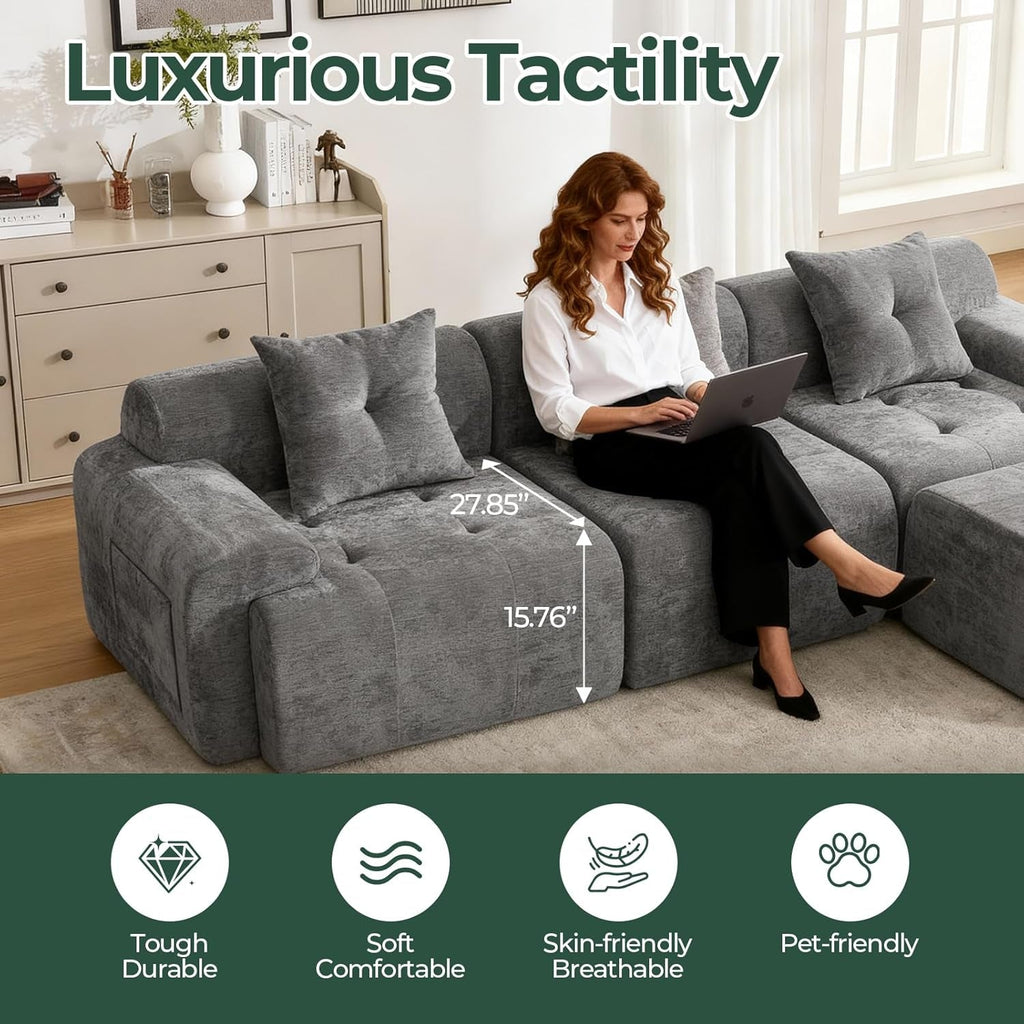 Charcoal Gray 101 Inch Modular Sectional Sofa With Ottoman-4