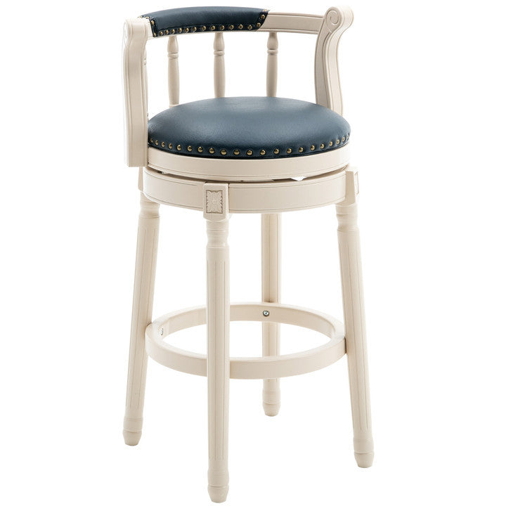 Cow top Leather Wooden Bar Stools, 360 Degree Swivel Bar Chair with Backs,Bar height Couner Height Barstools  for Home Kitchen Dining Room and Bar Room(WHITE-BLUE 1pc)