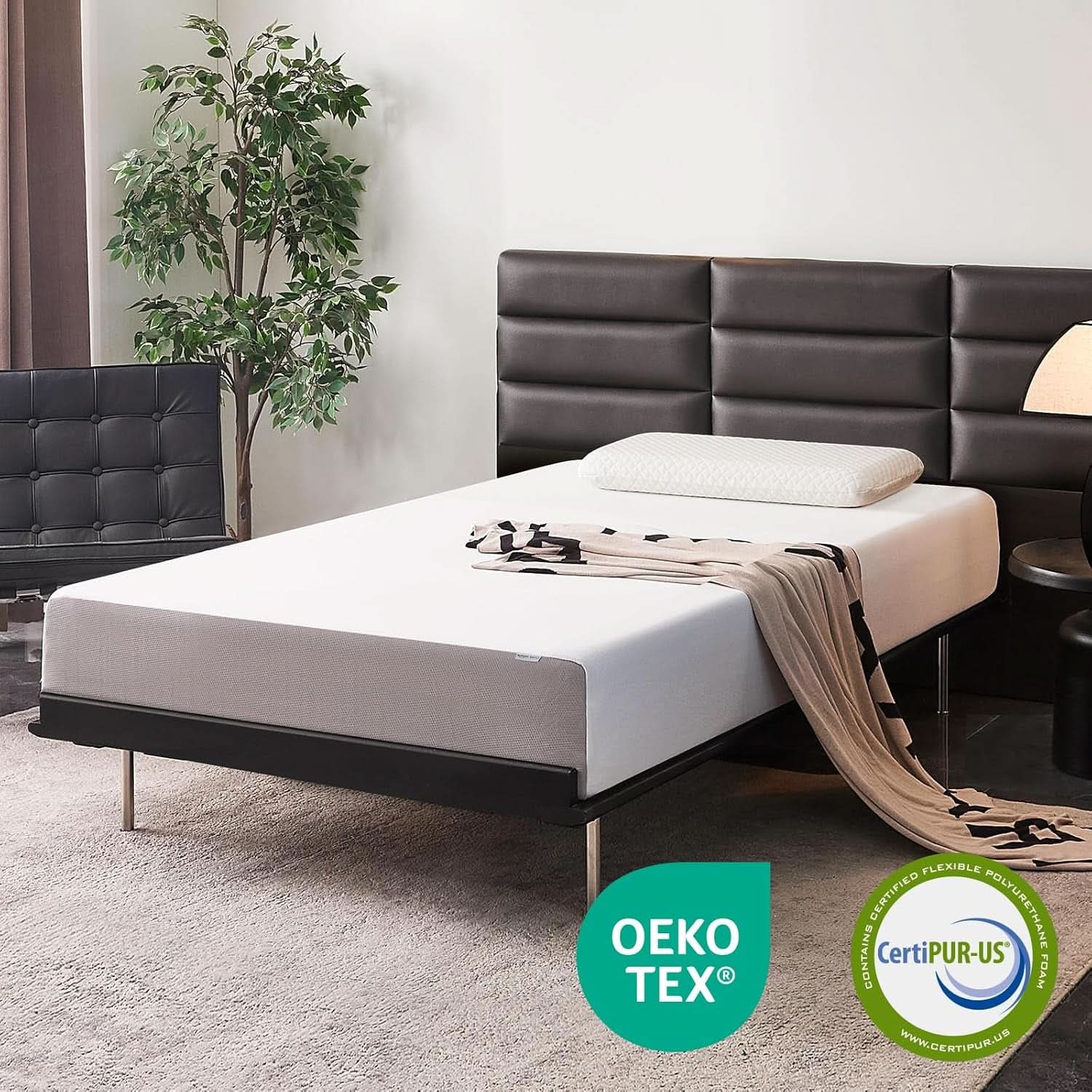 Memory Foam Mattress Full Size White Grey Hypoallergenic-2