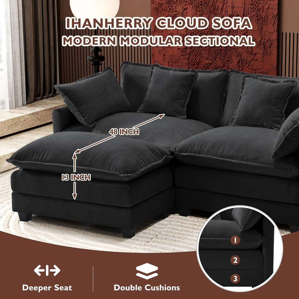 111.4-Inch L-Shaped Black High-Resilience-Deep-Seat Sectional Sofa-2