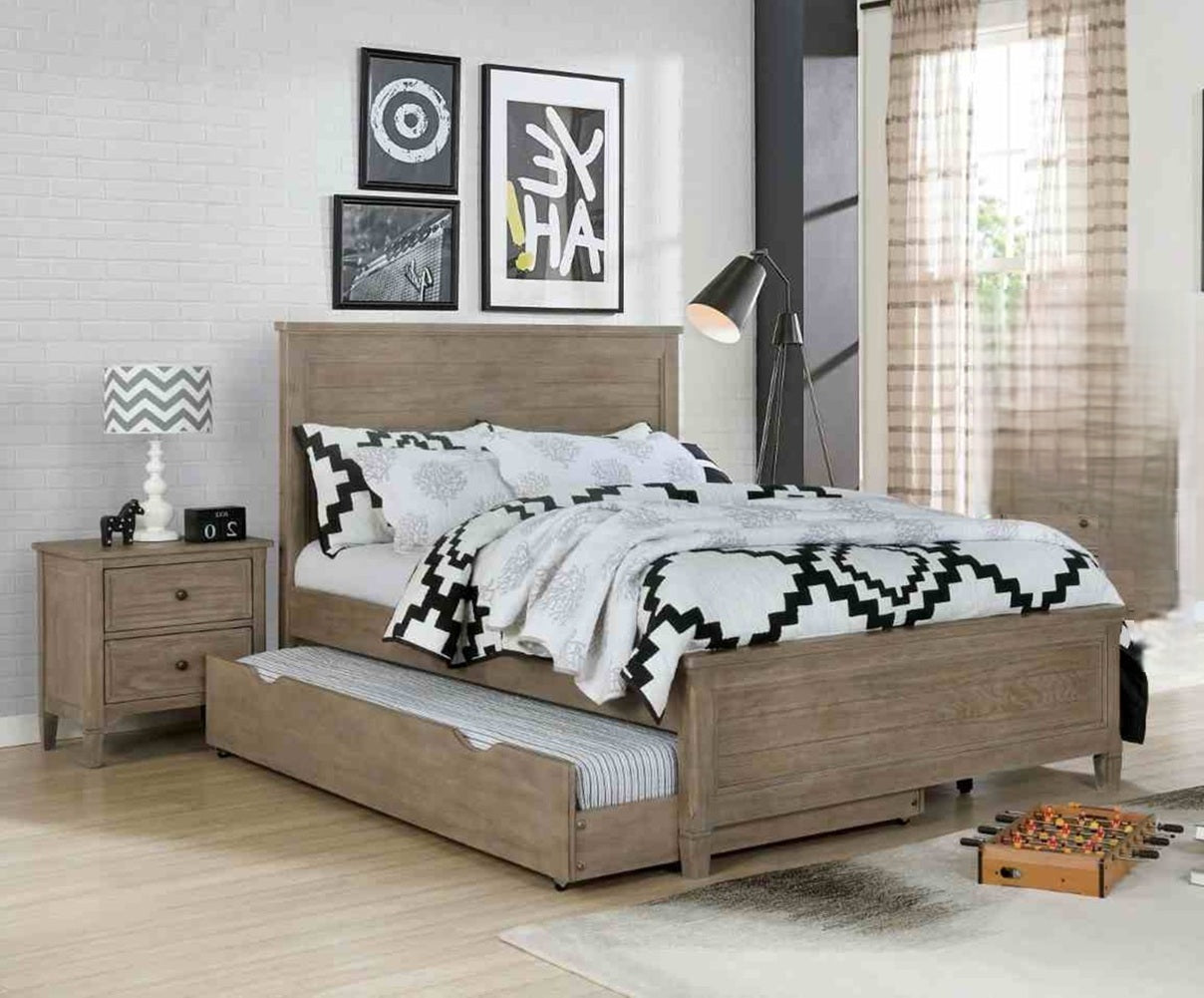 Transitional Full Size Bed w Trundle 2x Nightstands Warm Gray Bedroom Set