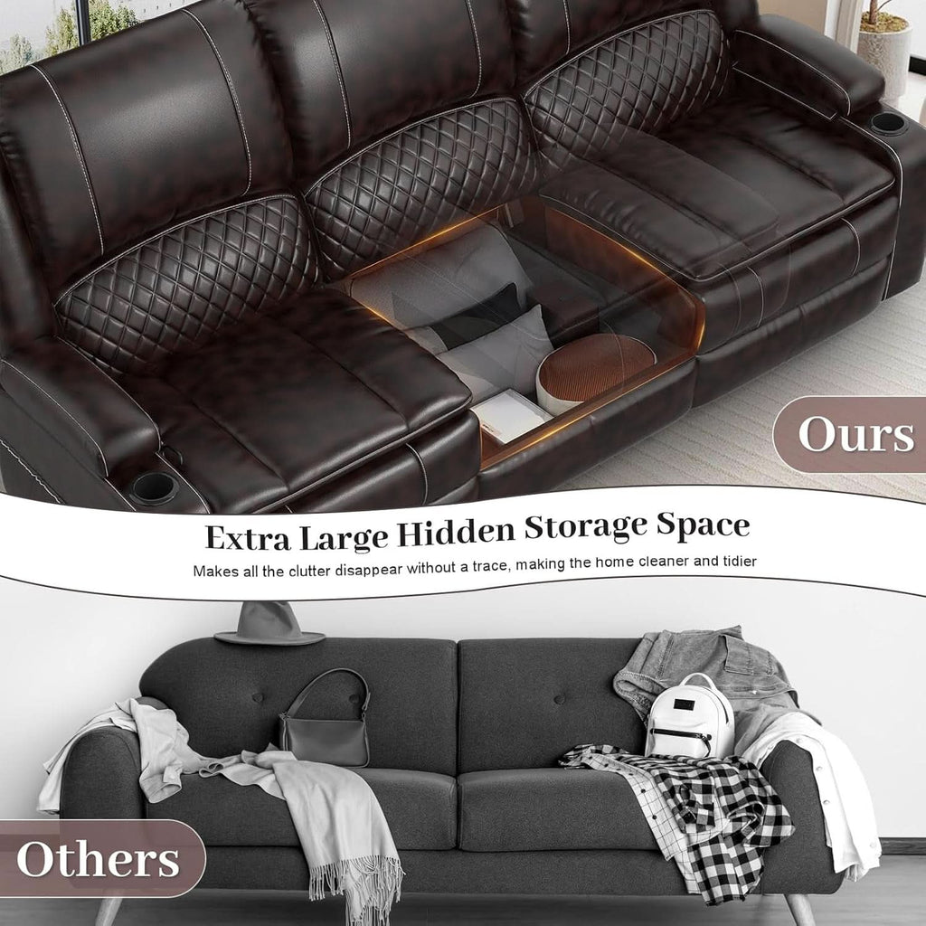 3 Seater Recliner Sofa With Hidden Storage Console-3