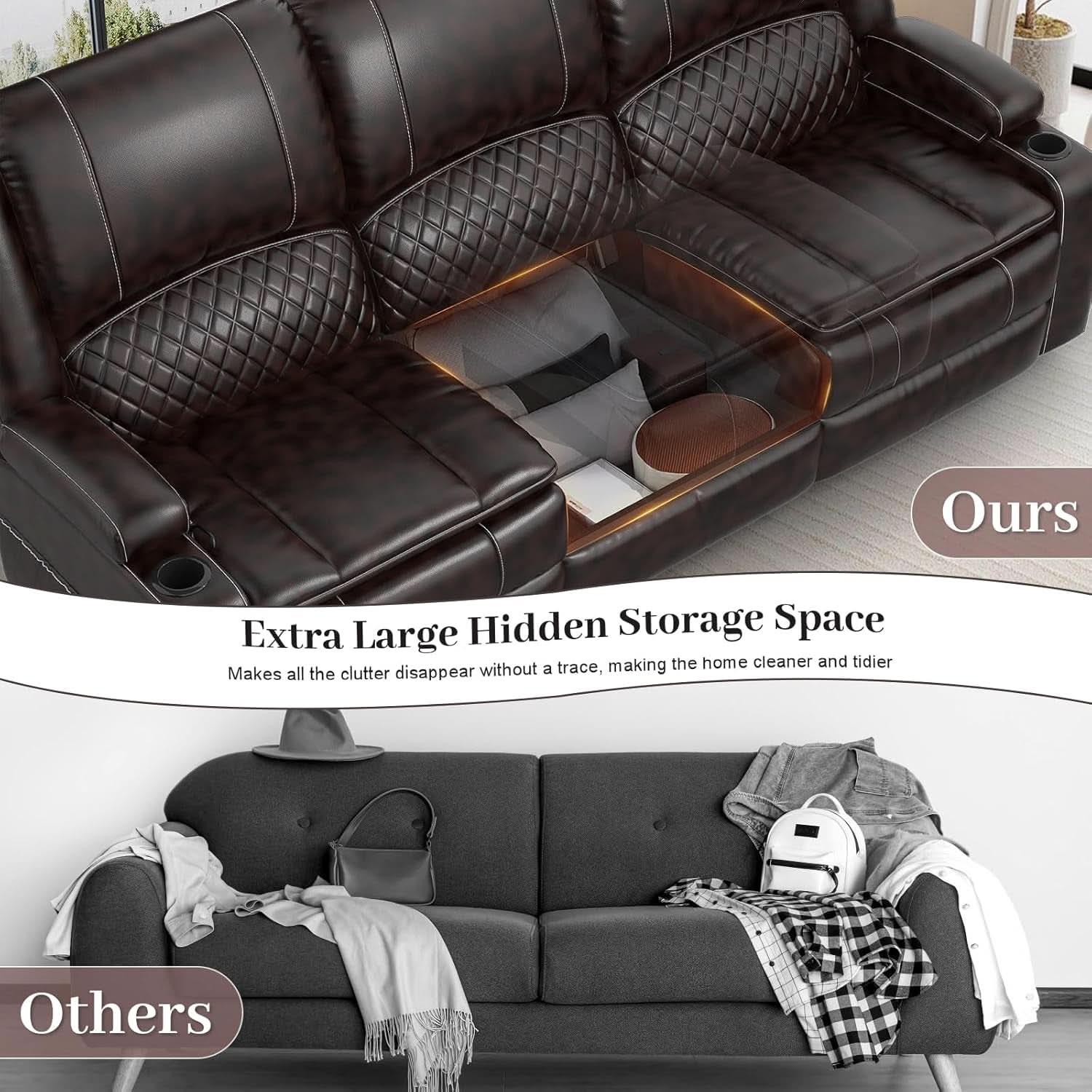 3 Seater Recliner Sofa With Hidden Storage Console-3