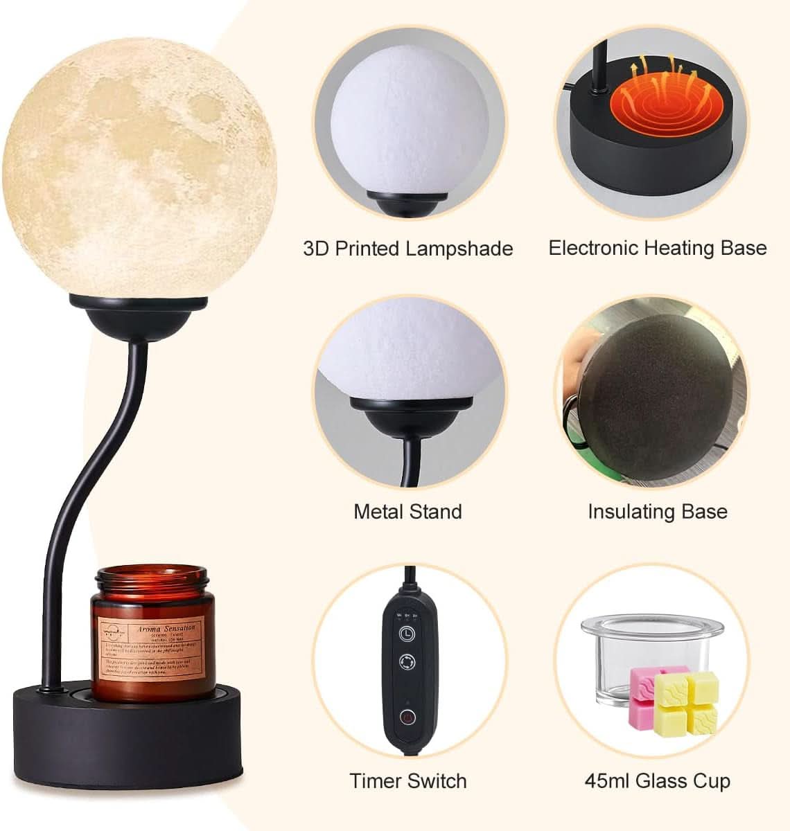 Energy Efficient Candle Warmer Lamp 7 Colors Moonlight