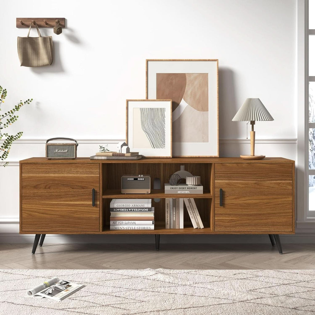70 Inch Walnut Midcentury TV Entertainment Console