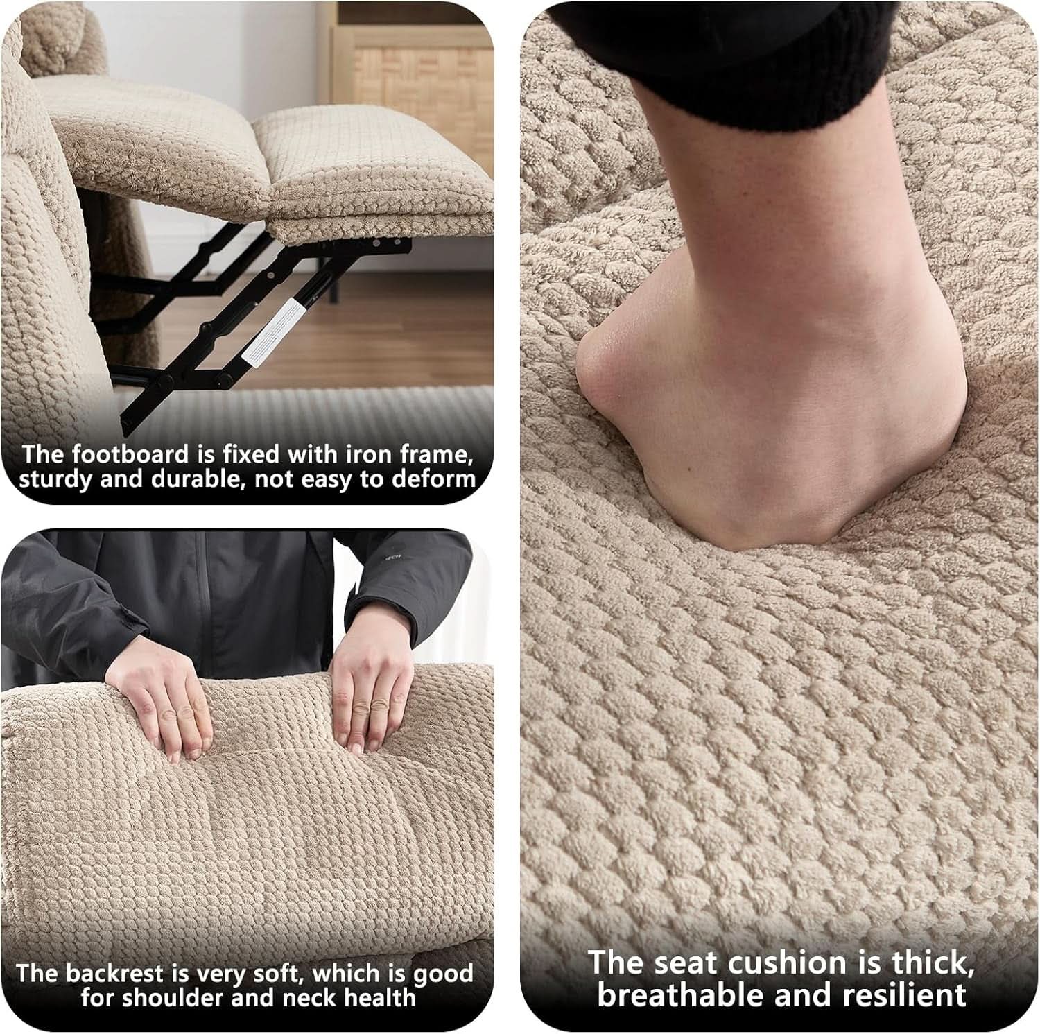 Deluxe Light Brown Three Seater Manual Recliner Sofa-4