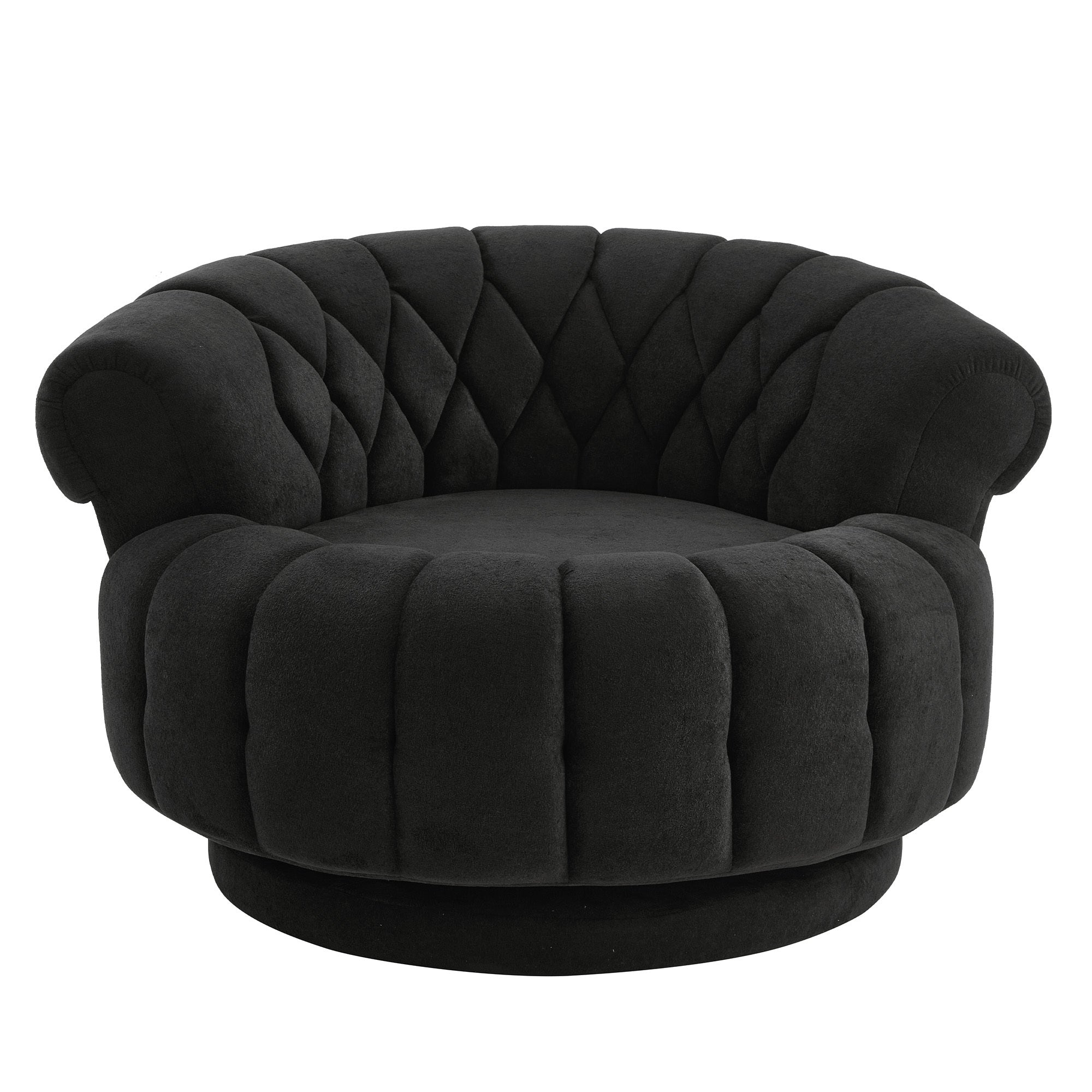 Black 360° Swivel Accent Chair with Chenille Upholstery, Round Club Chair for Living Room and Bedroom, 45.9'L x 42.7'W x 27.8'H