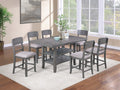 Contemporary 7pc Counter Height Dining Set Gray Dining Table w Storage Shelf 6x High Chairs Dining Room Wooden Furniture