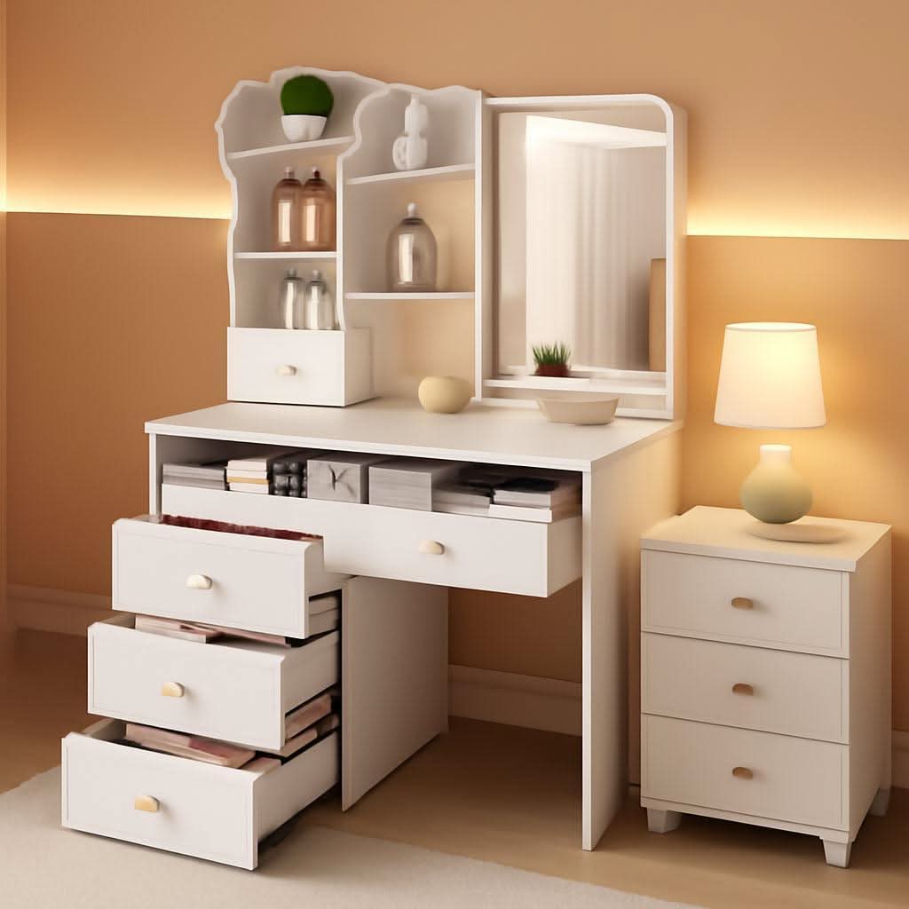 White Cosmetic Vanity Dressing Table 31.5 Inch Hidden Mirror-0