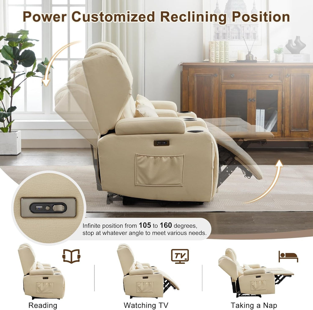 RV Power Leathaire Fabric Recliner Sofa Beige Wallhugger-3