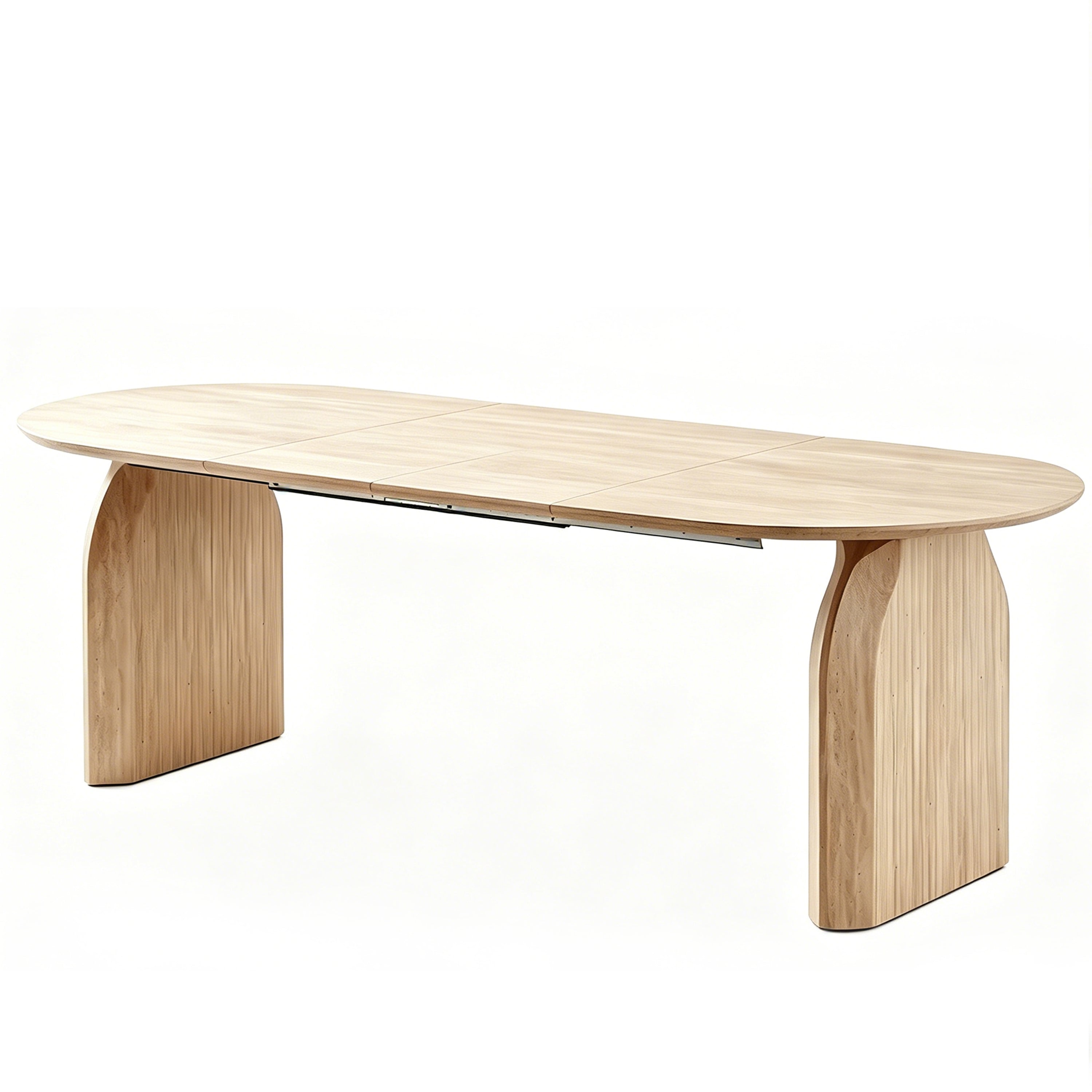 Modern Oval Wood Extendable Dining Table with Dual-Pillar Design, Off White MDF Finish, Multi-functional for Living Room and Dining Area