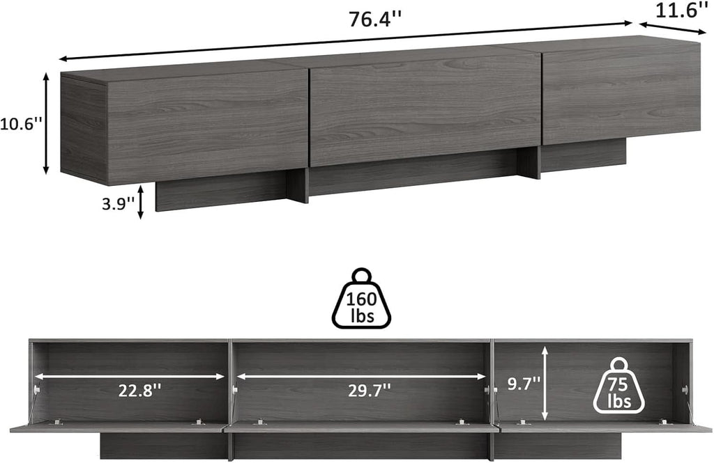 76.4 Grey Modern TV Stand With Ample Drawers And Storage Solutions