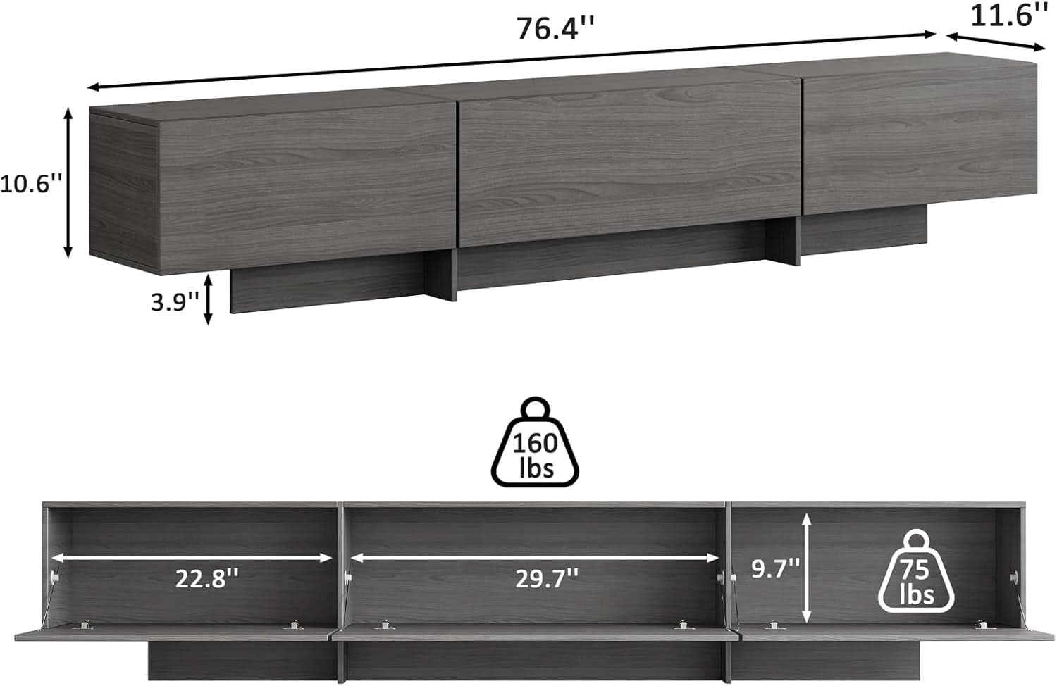 76.4 Grey Modern TV Stand With Ample Drawers And Storage Solutions