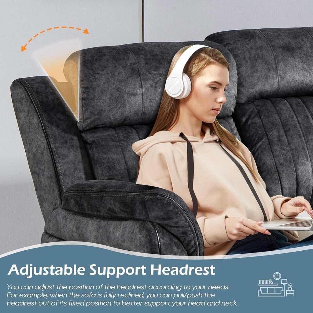 Grey Power Reclining Sofa With Zero Gravity USB Ports-3