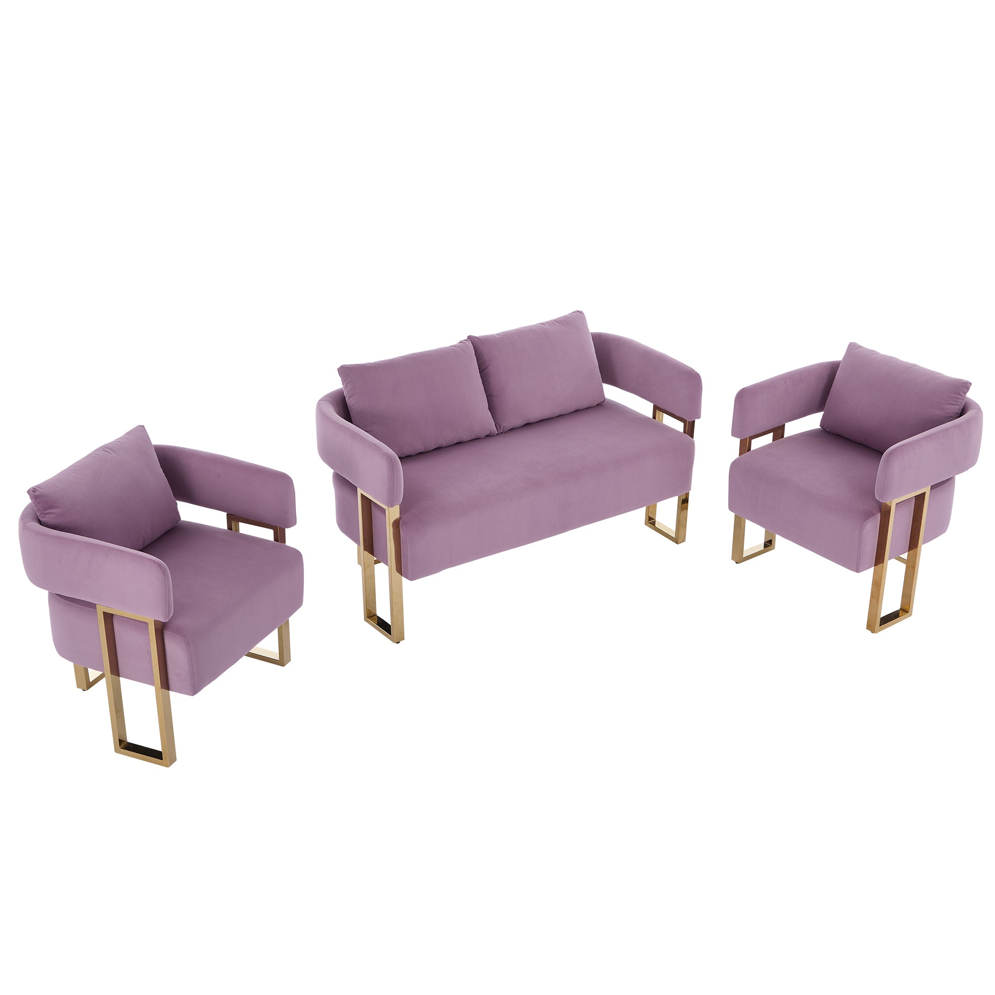 TS Modern Decorative Chair in Lilac Velvet with Gold Metal Legs, 51.18 x 25.20 x 27.17 inches, No Wheels, Ideal for Living Room, Dressing Area, Office