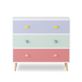 Kids 3 Drawer Dresser, Colorful Storage Cabinet with Anti-Tip Safety for Toddler Room, Nursery, Living Room, Apartment - Solid Wood & MDF Construction