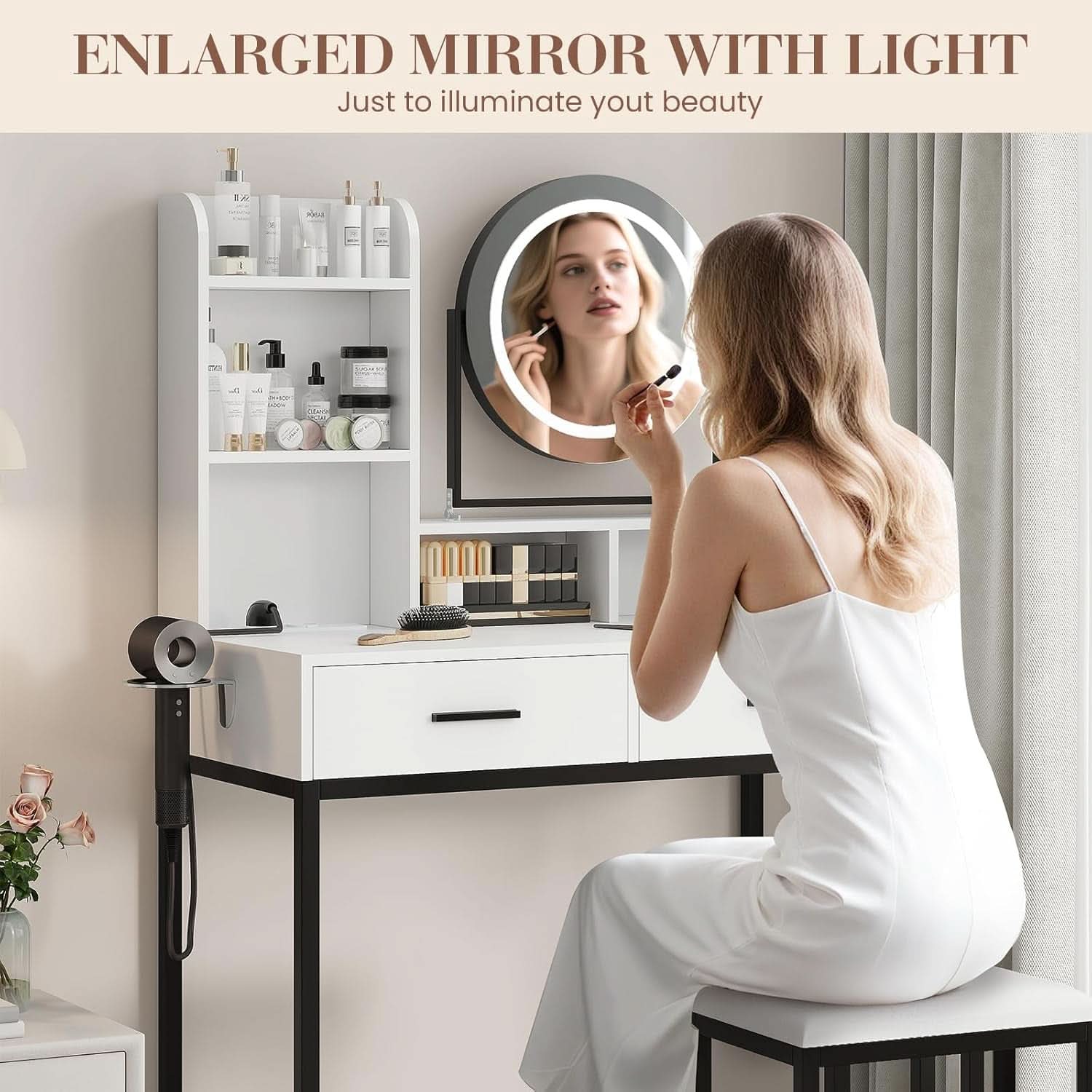 Professional Grade White Vanity Desk Rotating Mirror-1