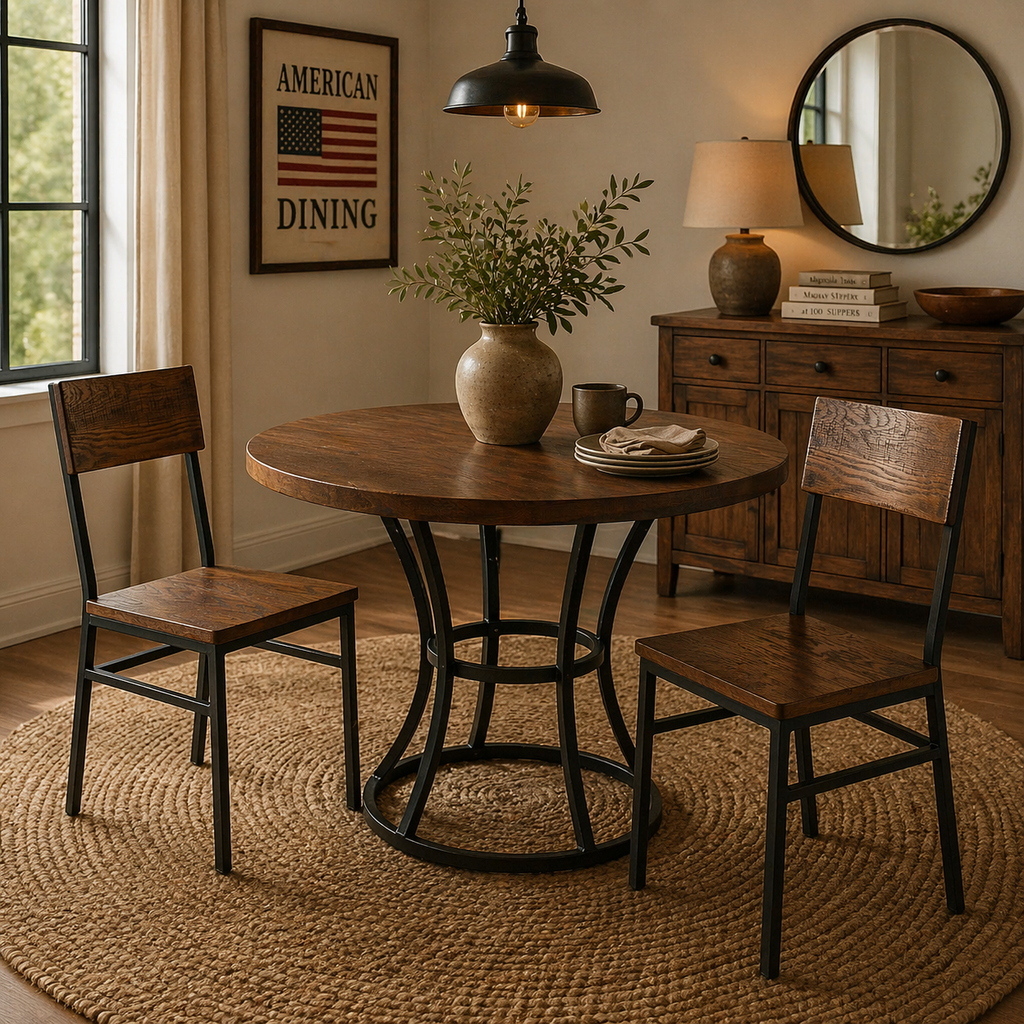 Set of 2 Assembled Commercial-Grade Farmhouse Style Dining Chairs with Metal Frame and American Red Oak Seat & Back, Comfortable for Kitchen & Dining Room