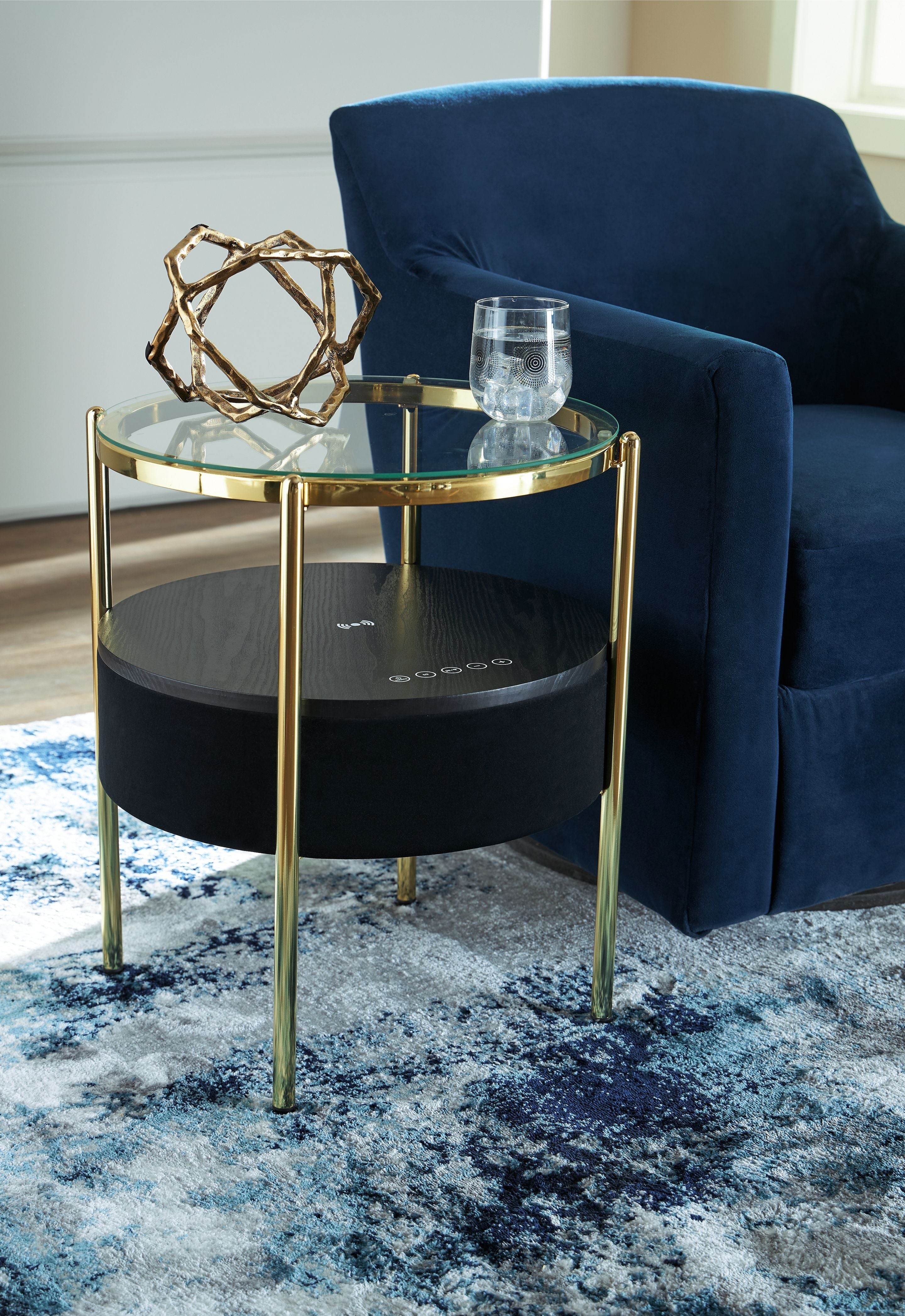 Nedman - Accent Table With Speaker - Black / Gold Finish-2