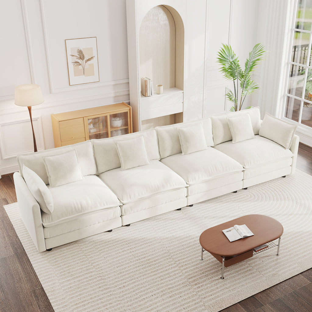 Free Combination Modular Sofa Free,4 Seater Sofa Comfy Chenille Fabric,Sectional Sofa Couch,White
