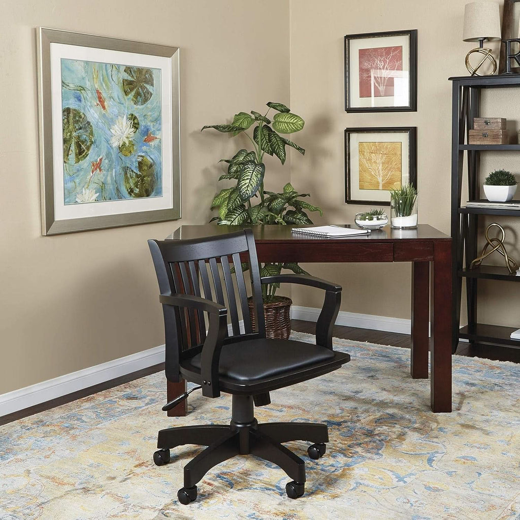 Deluxe Wood Banker Desk Chair Black Adjustable Height Tilt-1