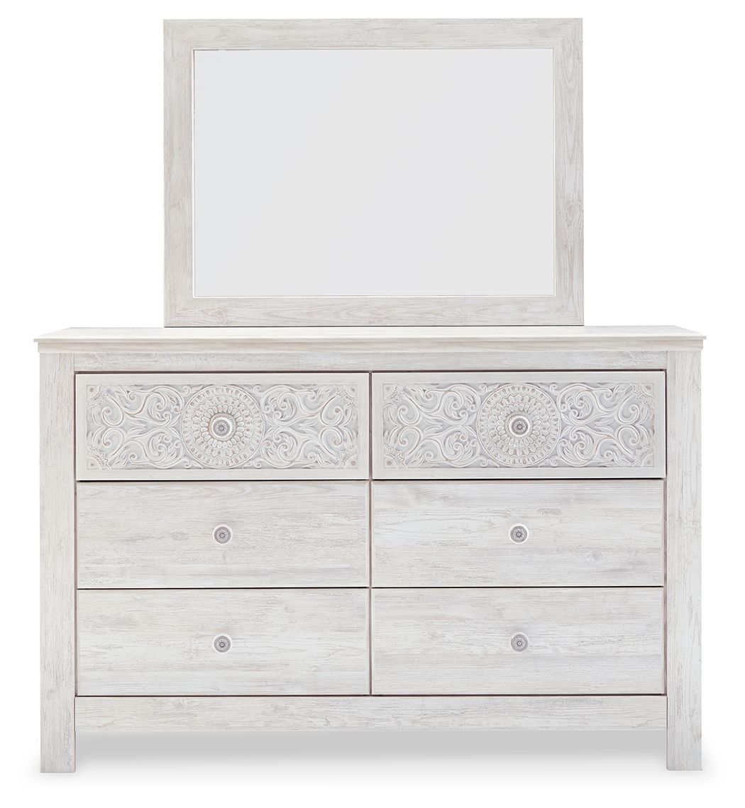 Paxberry - Dresser, Mirror - Medallion Drawer Pulls - Whitewash-2
