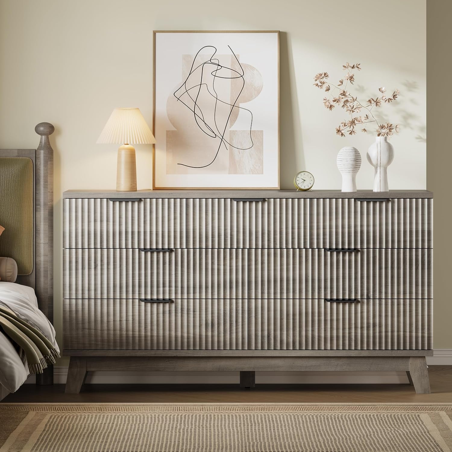 Fifty Seven Inch Fluted Seven Drawer Solid Wood Dresser-3