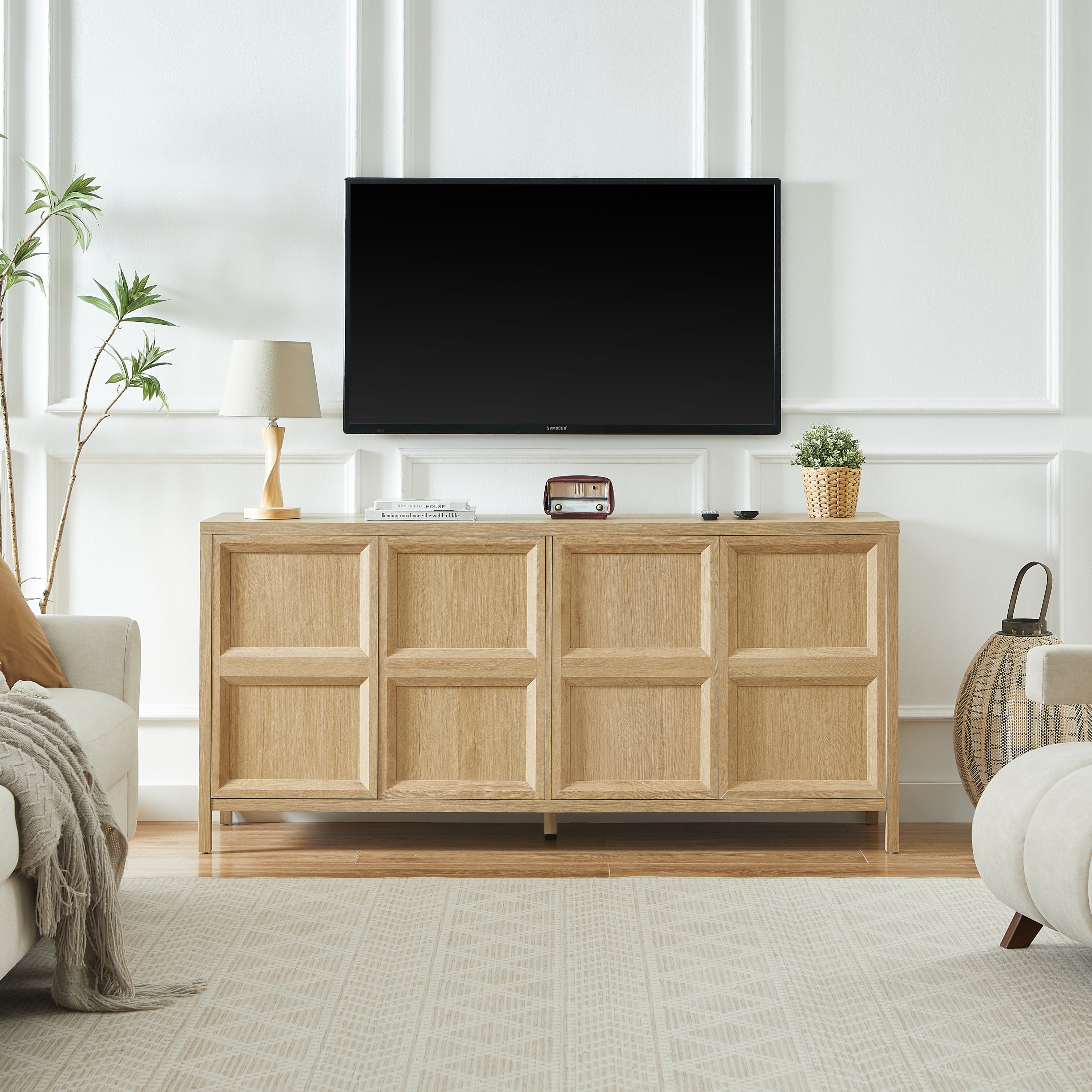 67'' Modern sideboard storage cabinet with tip-on opening, soft-close hinges, and tilt-proof wall mount, bedroom dresser Oak.