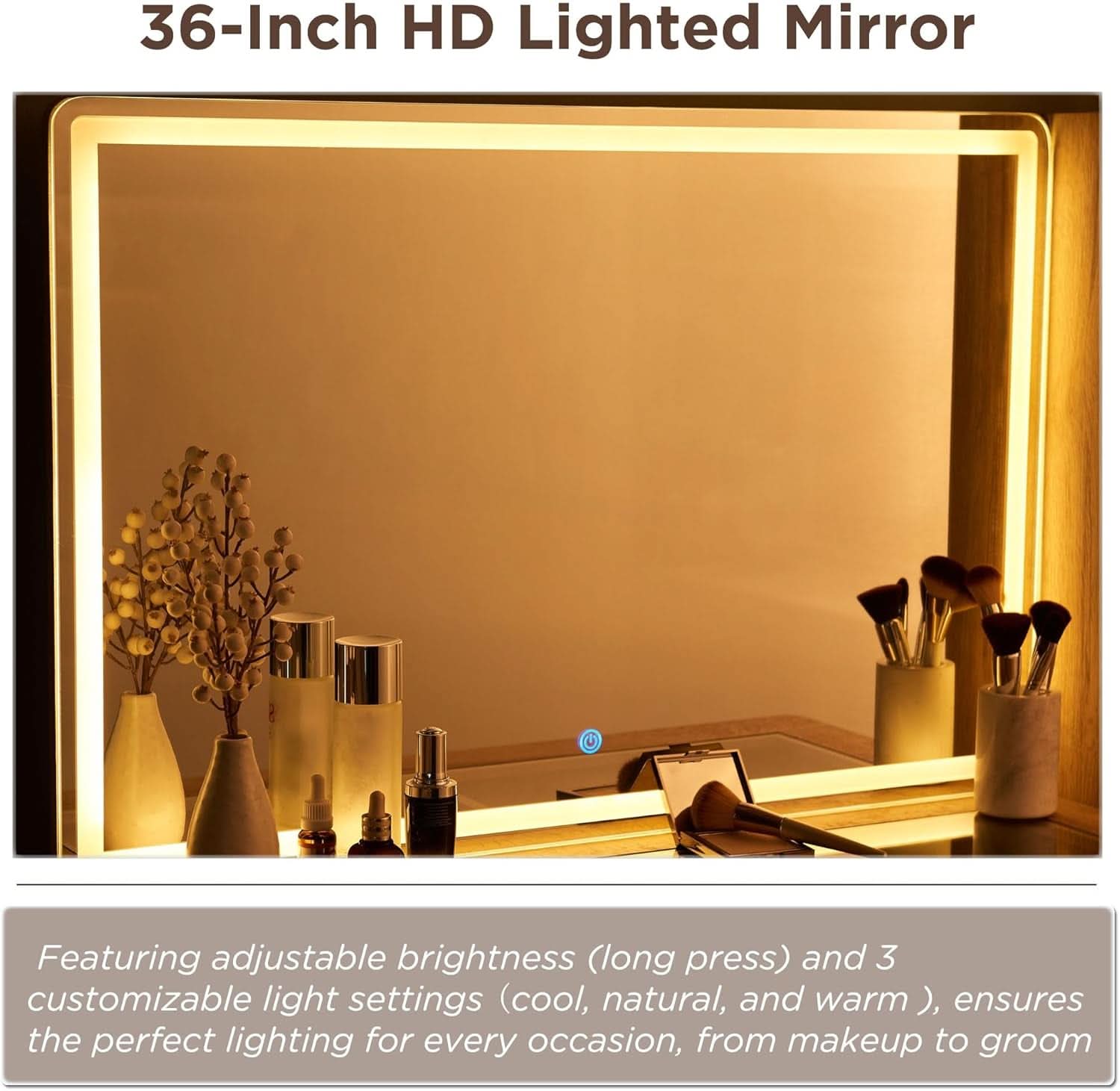 48 Inches Charcoal Grey Vanity Desk Illuminated Mirror-2